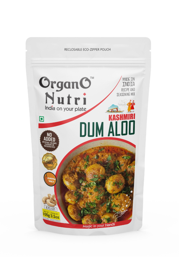 OrganoNutri Kashmiri Dum Aloo Masala | Pack of 2: 100g each | Ready to Use Complete Spice Mix | Resealable Eco-Zipper Pouch